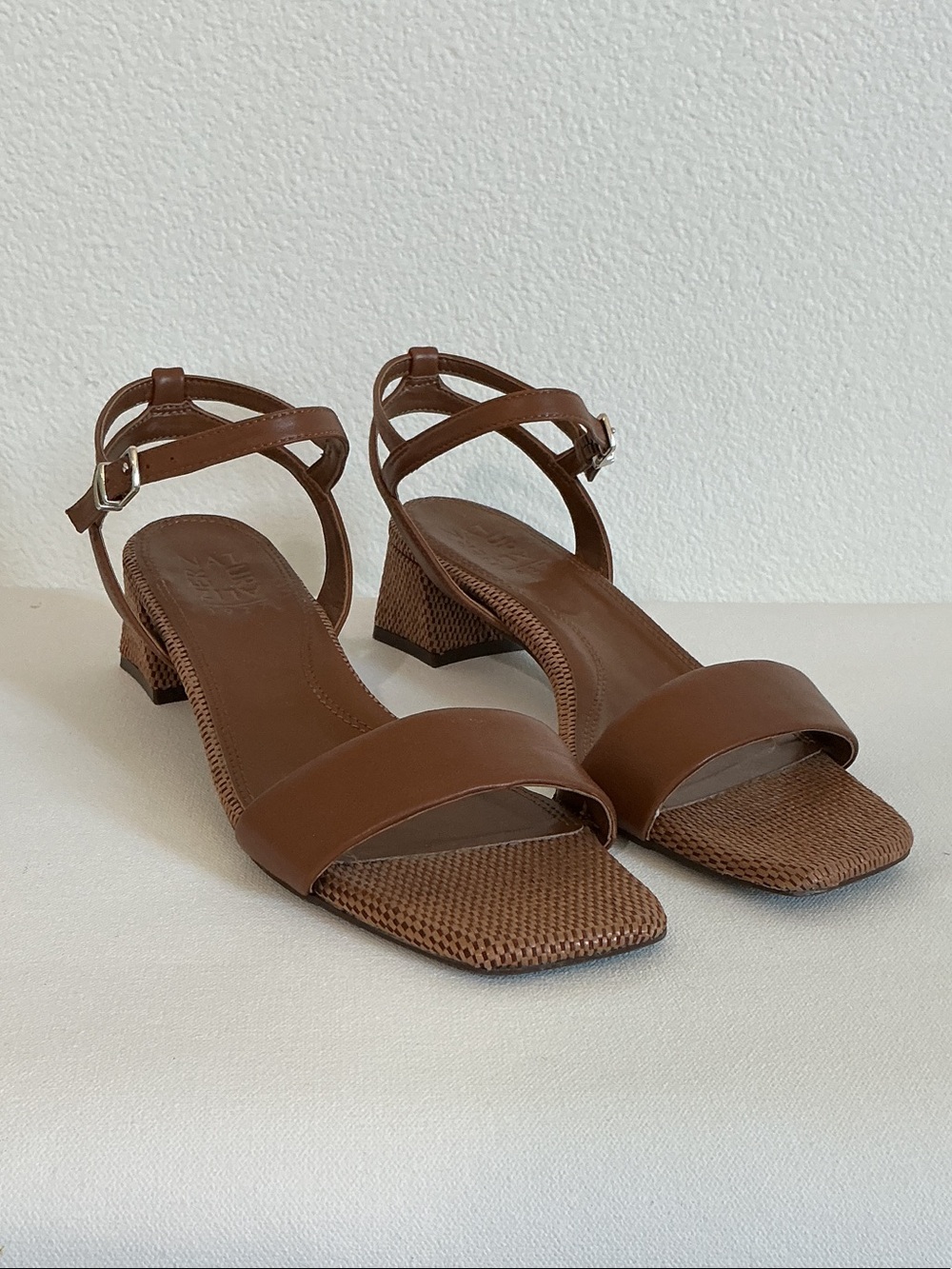 Naturalizer Brown Leather Strappy Mid Block Heel Sandals